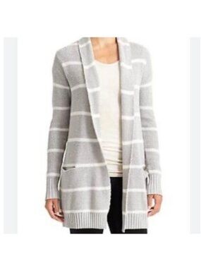 Athleta Women’s Gray & White Striped Open-Front Cardigan Sweater